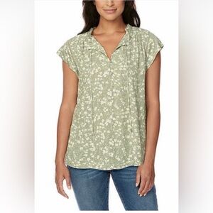 Buffalo David Bitton Ladies woven printed jacquard flutter sleeve top